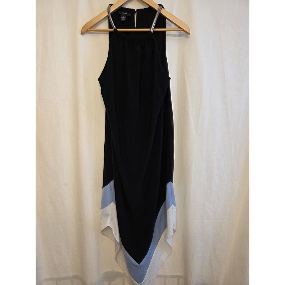 Alfani Dress Womens Small Black Colorblock Halter Asymmetric Handkerchief resort
